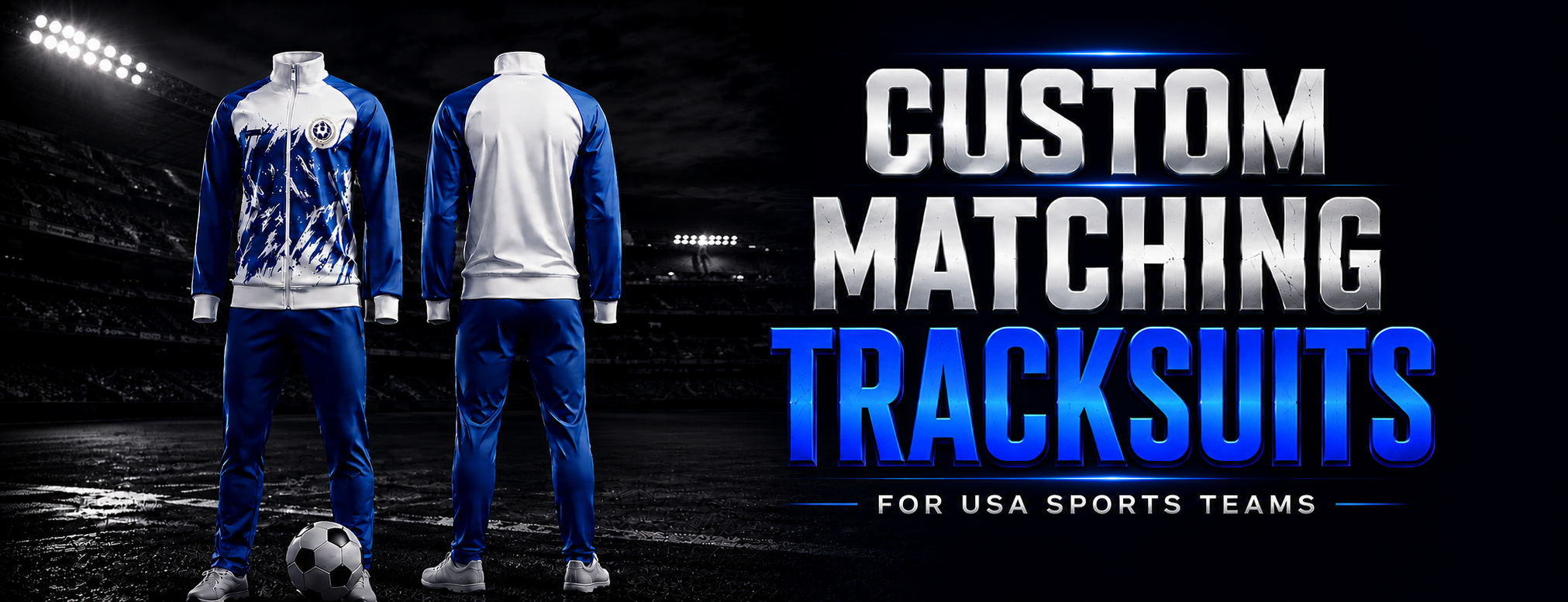 Custom matching blue and white tracksuits for USA sports teams