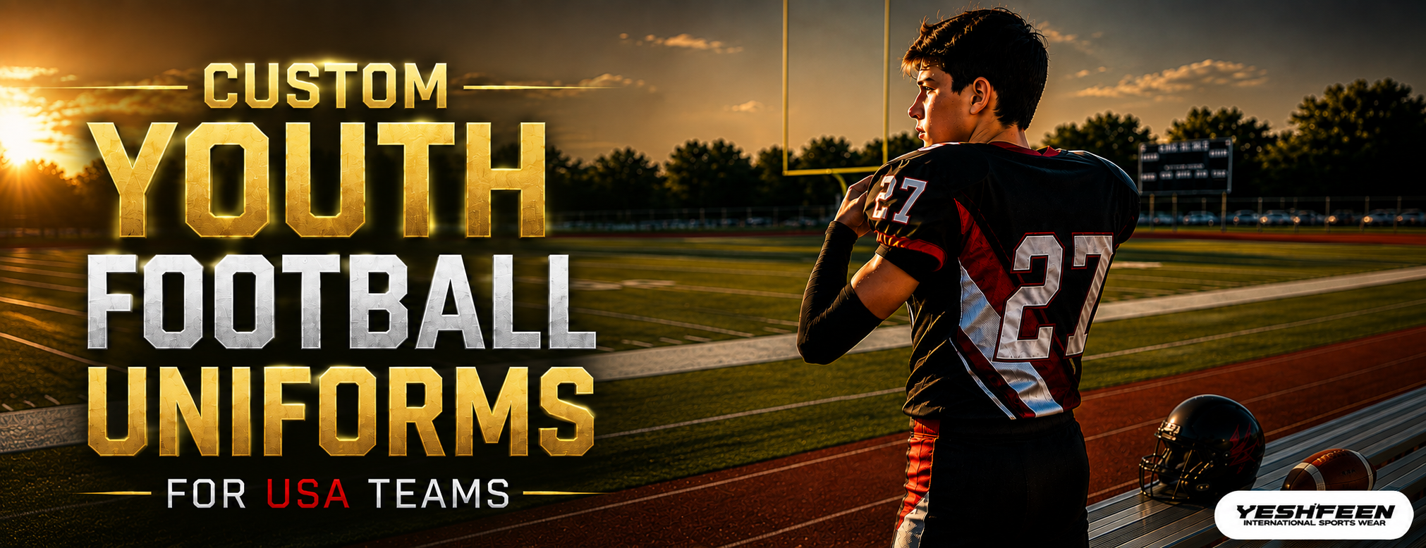 Custom youth football uniforms for USA teams by Yeshfeen International Sports Wear